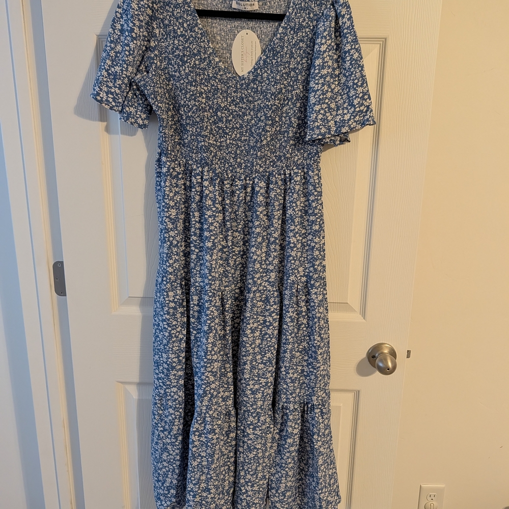 Floral Blue Midi Dress